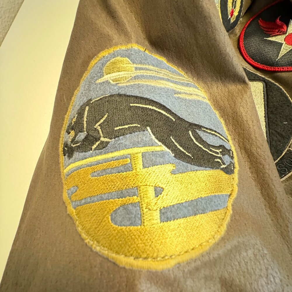 Vintage 80s Excelled Leather Bomber Jacket Patched Top Gun Flight A-2 Map Lining - Picture 10 of 12